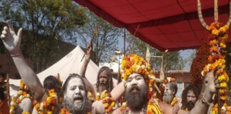 हरिद्वार में कुंभ में धूम-धाम से निकली आनंद अखाड़ा पंचायती की पेशवाई