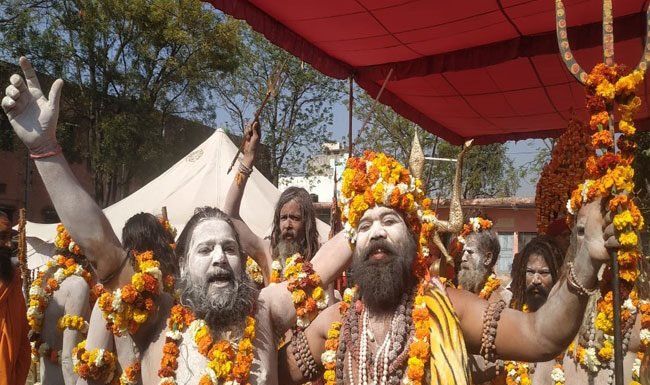 हरिद्वार में कुंभ में धूम-धाम से निकली आनंद अखाड़ा पंचायती की पेशवाई