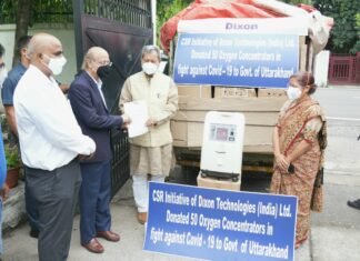 कोरोना संक्रमण से लड़ने के लिए डिक्सन टेक्नोलॉजीज इंडिया लिमिटेड ने उत्तराखंड को प्रदान किए 50 ऑक्सीजन कंसेंट्रेटर्स