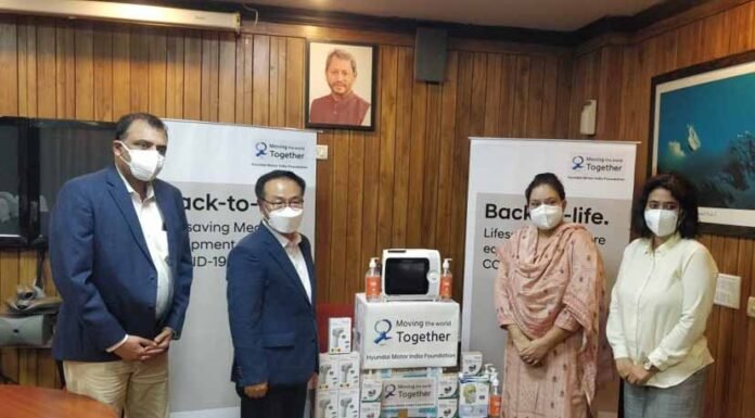 उत्तराखंड को कोरोना संक्रमण से लड़ने के लिए हुंडई मोटर इंडिया फाउंडेशन ने प्रदान किए वेंटिलेटर,ऑक्सीमीटर एवं सैनिटाइजर सहित अन्य सामान