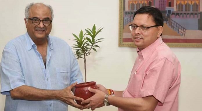 मुख्यमंत्री पुष्कर धामी से फिल्म निर्माता बोनी कपूर ने की भेंट,राज्य में फिल्मांकन के संबंध में की चर्चा