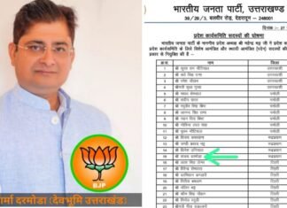 उत्तराखंडः-भाजपा ने की प्रदेश कार्यसमिति के सदस्यों घोषणा,समाजसेवी संजय शर्मा दरमोडा,प्रदेश अध्यक्ष महेंद्र भट्ट की टीम में शामिल