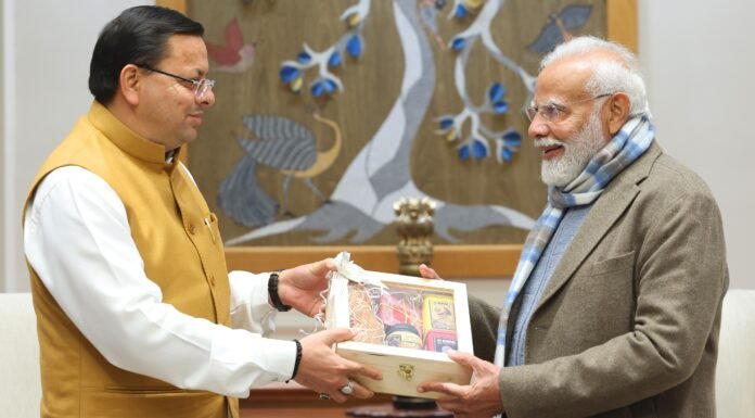 New Delhi:-प्रधानमंत्री मोदी से सीएम धामी की शिष्टाचार भेंट-मानसखण्ड मन्दिर माला मिशन के लिए 1 हजार करोड़ रूपये की स्वीकृति प्रदान करने का किया अनुरोध