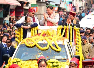 Rudraprayag:-अगस्त्यमुनि में आयोजित भव्य रोड शो मुख्यमंत्री पुष्कर सिंह धामी ने किया प्रतिभाग