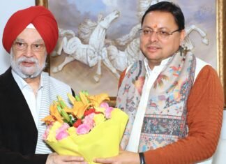 New Delhi:-केंद्रीय पेट्रोलियम और प्राकृतिक गैस मंत्री हरदीप पुरी से सीएम धामी ने की भेंट,ओएनजीसी और आईओसी से राष्ट्रीय खेलों में सीएसआर में स्पॉन्सरशिप दिए जाने का किया अनुरोध