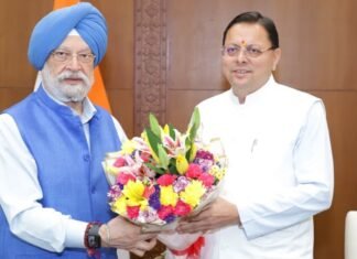 New Delhi:-केंद्रीय पेट्रोलियम एवं प्राकृतिक गैस मंत्री हरदीप सिंह पुरी से सीएम धामी ने की भेंट-चारधाम यात्रा हेतु एलपीजी आपूर्ति 100 प्रतिशत बनाए रखने का किया अनुरोध