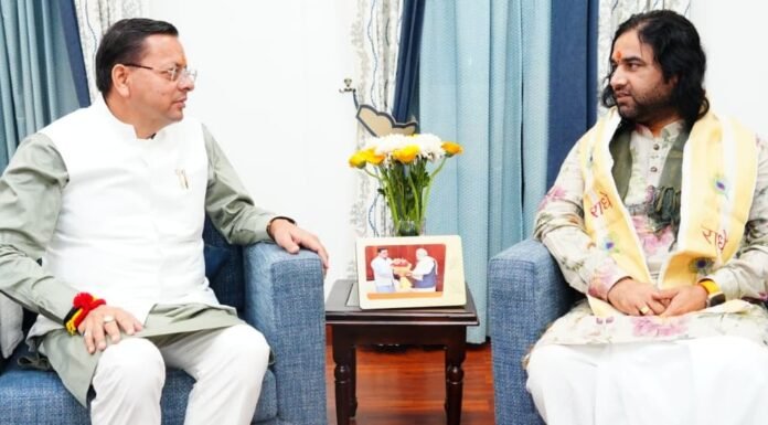 Uttarakhand:-देवकीनंदन ठाकुर जी महाराज ने की मुख्यमंत्री पुष्कर सिंह धामी से शिष्टाचार भेंट
