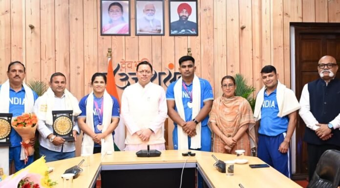 Uttarakhand:-कॉमनवेल्थ गेम्स 2026 के उत्तराखंड के पदक विजेताओं और प्रशिक्षकों को मुख्यमंत्री धामी ने किया सम्मानित