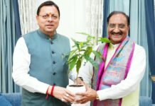 Uttarakhand:-मुख्यमंत्री पुष्कर धामी से पूर्व केंद्रीय मंत्री डॉ.रमेश पोखरियाल ‘निशंक’ ने की शिष्टाचार भेंट
