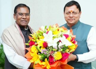 Uttarakhand:-मुख्यमंत्री पुष्कर सिंह धामी से सांसद फग्गन सिंह कुलस्ते ने की शिष्टाचार भेंट