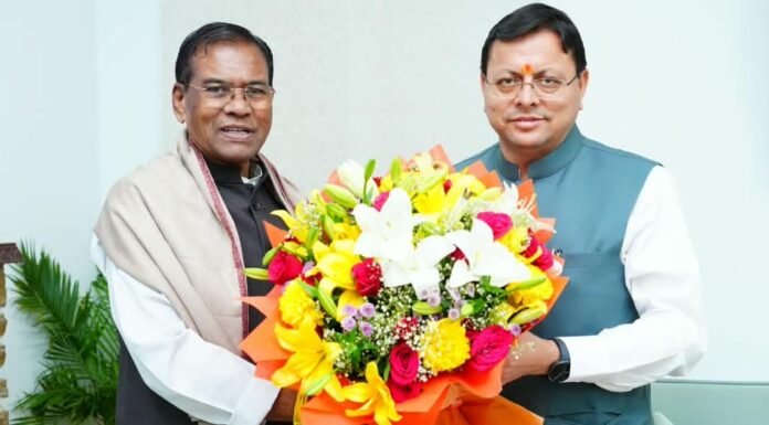 Uttarakhand:-मुख्यमंत्री पुष्कर सिंह धामी से सांसद फग्गन सिंह कुलस्ते ने की शिष्टाचार भेंट